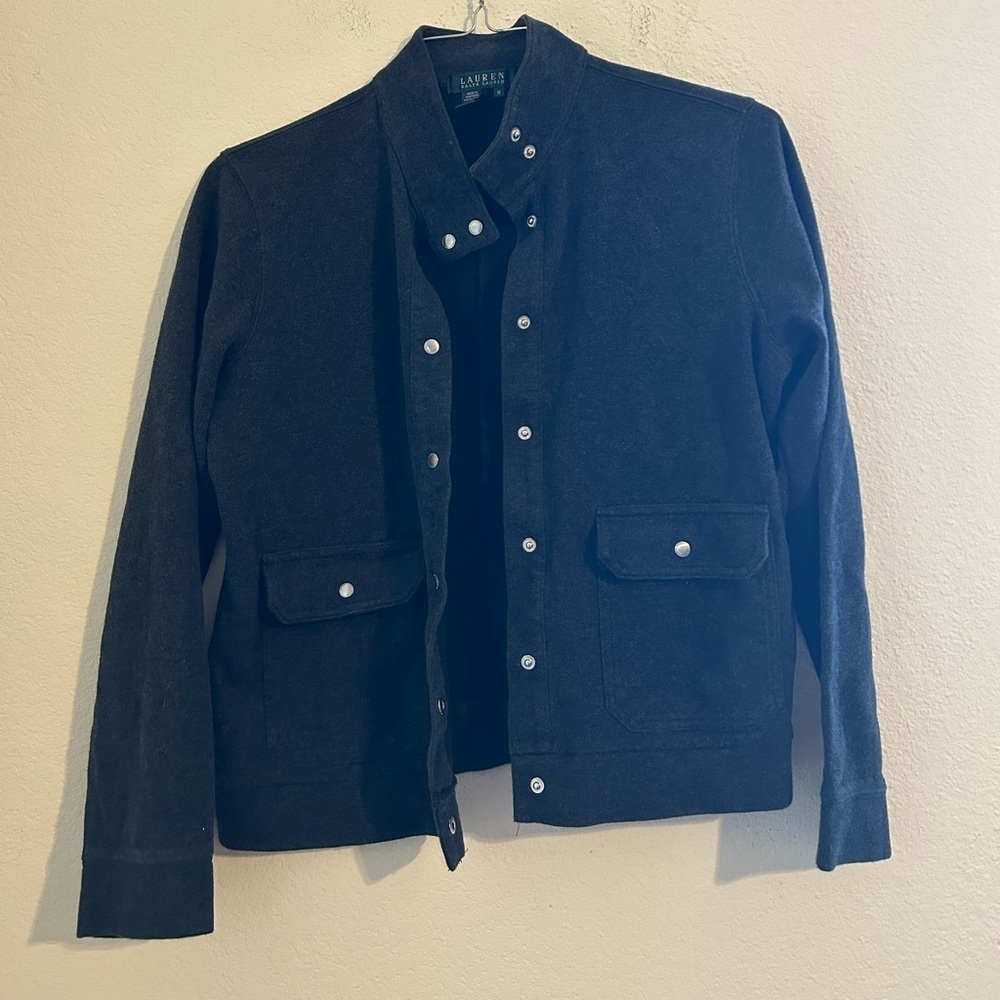 Lauren Ralph Lauren Dark Gray Jacket Cardigan Cotton Snap Closure Sz M Women’s